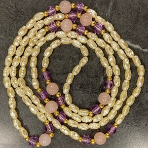 Freshwater Pearl Strand with Amethyst and Rose Quartz Necklace